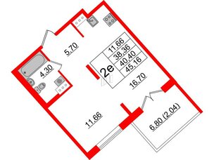 Квартира в ЖК Образцовый квартал, 1 комнатная, 38.36 м², 4 этаж