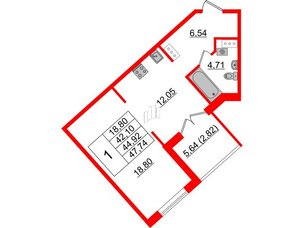 Квартира в ЖК Образцовый квартал, 1 комнатная, 42.1 м², 4 этаж