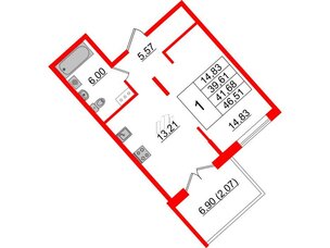 Квартира в ЖК Образцовый квартал, 1 комнатная, 39.61 м², 4 этаж