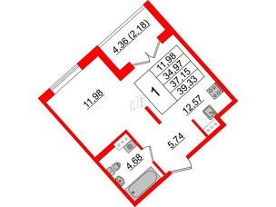 Квартира в ЖК Образцовый квартал, 1 комнатная, 34.97 м², 4 этаж