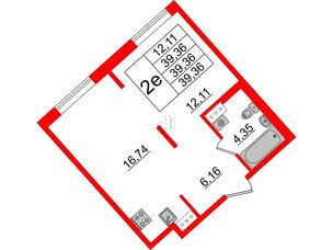 Квартира в ЖК Образцовый квартал, 1 комнатная, 39.36 м², 4 этаж