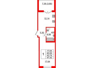 Квартира в ЖК Образцовый квартал, 1 комнатная, 40.06 м², 4 этаж