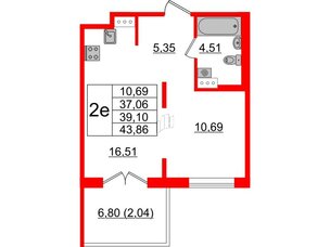Квартира в ЖК Образцовый квартал, 1 комнатная, 37.06 м², 4 этаж