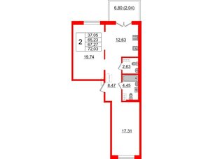 Квартира в ЖК Образцовый квартал, 2 комнатная, 65.23 м², 4 этаж