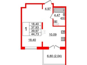 Квартира в ЖК Образцовый квартал, 1 комнатная, 37.93 м², 4 этаж