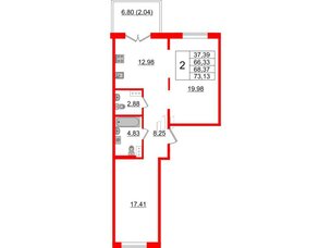 Квартира в ЖК Образцовый квартал, 2 комнатная, 66.33 м², 4 этаж