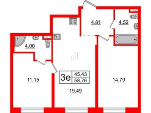 Апартаменты в ЖК ZOOM на Неве, 2 комнатные, 58.76 м², 3 этаж