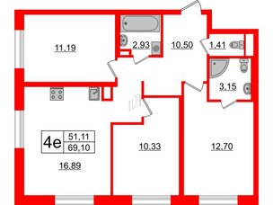 Апартаменты в ЖК ZOOM на Неве, 3 комнатные, 69.1 м², 2 этаж
