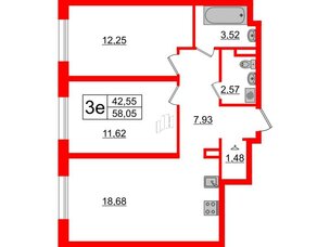 Апартаменты в ЖК ZOOM на Неве, 2 комнатные, 57.69 м², 4 этаж