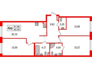 Апартаменты в ЖК ZOOM на Неве, 3 комнатные, 82.49 м², 2 этаж