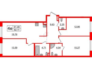 Апартаменты в ЖК ZOOM на Неве, 3 комнатные, 82.11 м², 3 этаж