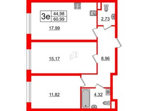 Апартаменты в ЖК ZOOM на Неве, 2 комнатные, 60.99 м², 2 этаж