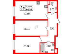 Апартаменты в ЖК ZOOM на Неве, 2 комнатные, 60.48 м², 3 этаж