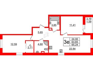 Квартира в ЖК Энфилд, 2 комнатная, 65.24 м², 2 этаж