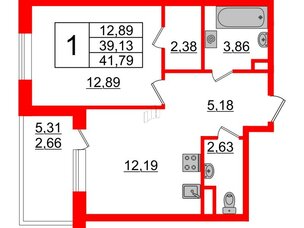 Квартира в ЖК Энфилд, 1 комнатная, 41.79 м², 2 этаж