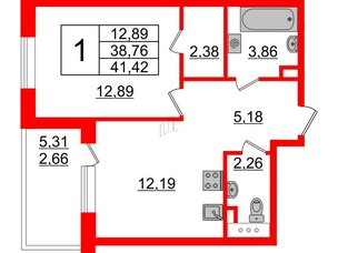 Квартира в ЖК Энфилд, 1 комнатная, 41.42 м², 4 этаж