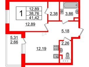 Квартира в ЖК Энфилд, 1 комнатная, 41.42 м², 5 этаж