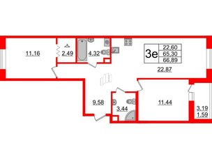 Квартира в ЖК Энфилд, 2 комнатная, 66.89 м², 2 этаж