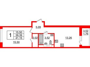 Квартира в ЖК Энфилд, 1 комнатная, 41.15 м², 3 этаж