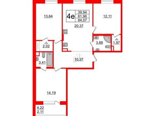 Квартира в ЖК Энфилд, 3 комнатная, 84.07 м², 3 этаж