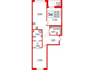 Квартира в ЖК Энфилд, 2 комнатная, 65.43 м², 2 этаж