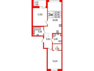 Квартира в ЖК Энфилд, 2 комнатная, 62.49 м², 2 этаж