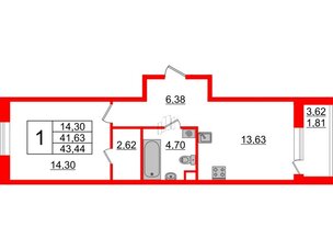 Квартира в ЖК Энфилд, 1 комнатная, 43.44 м², 2 этаж