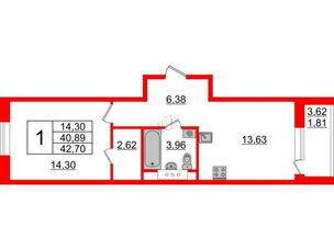 Квартира в ЖК Энфилд, 1 комнатная, 42.7 м², 3 этаж