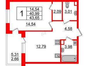 Квартира в ЖК Энфилд, 1 комнатная, 43.65 м², 5 этаж