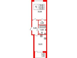 Квартира в ЖК Энфилд, 1 комнатная, 43.58 м², 2 этаж