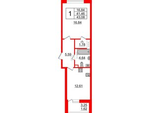 Квартира в ЖК Энфилд, 1 комнатная, 43.08 м², 5 этаж