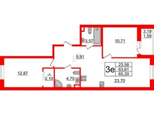 Квартира в ЖК Энфилд, 2 комнатная, 65.2 м², 2 этаж