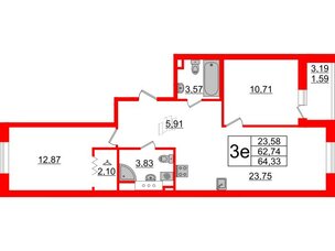 Квартира в ЖК Энфилд, 2 комнатная, 64.33 м², 3 этаж