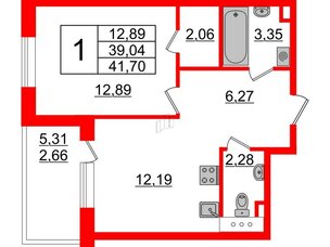 Квартира в ЖК Энфилд, 1 комнатная, 41.7 м², 3 этаж