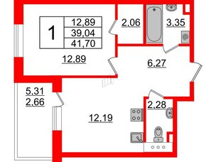 Квартира в ЖК Энфилд, 1 комнатная, 41.7 м², 5 этаж