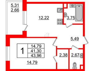 Квартира в ЖК Энфилд, 1 комнатная, 43.96 м², 3 этаж