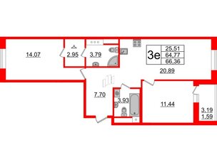 Квартира в ЖК Энфилд, 2 комнатная, 66.36 м², 4 этаж