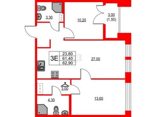 Квартира в ЖК NEWПИТЕР, 2 комнатная, 62.9 м², 8 этаж