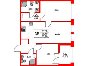 Квартира в ЖК NEWПИТЕР, 2 комнатная, 63.7 м², 7 этаж