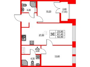 Квартира в ЖК NEWПИТЕР, 2 комнатная, 62.8 м², 4 этаж