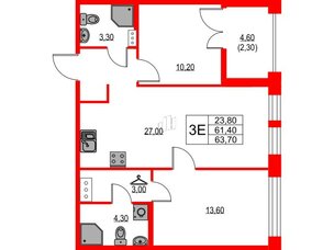 Квартира в ЖК NEWПИТЕР, 2 комнатная, 63.7 м², 7 этаж
