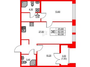 Квартира в ЖК NEWПИТЕР, 2 комнатная, 63.5 м², 2 этаж