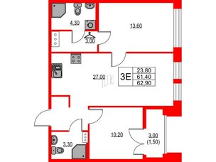 Квартира в ЖК NEWПИТЕР, 2 комнатная, 62.9 м², 8 этаж