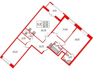 Квартира в ЖК 'Pulse Premier', 3 комнатная, 87.38 м², 10 этаж