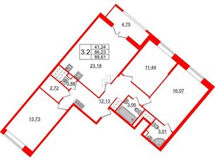 Квартира в ЖК 'Pulse Premier', 3 комнатная, 86.23 м², 19 этаж