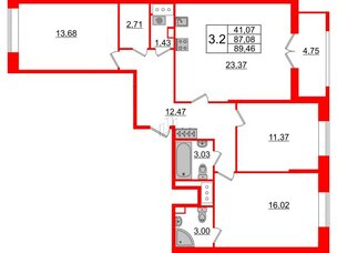 Квартира в ЖК Pulse Premier, 3 комнатная, 87.08 м², 6 этаж