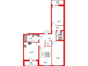 Квартира в ЖК Лайнеръ, 3 комнатная, 87.09 м², 14 этаж