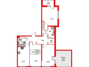 Квартира в ЖК Лайнеръ, 3 комнатная, 94.71 м², 13 этаж
