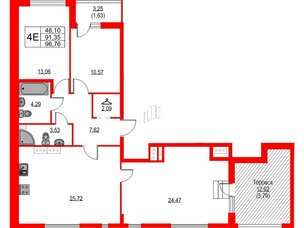 Квартира в ЖК Лайнеръ, 3 комнатная, 96.76 м², 15 этаж