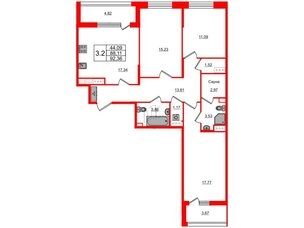 Квартира в ЖК Прайм Приморский, 3 комнатная, 88.11 м², 7 этаж